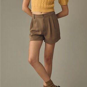 Reformation Brown Mason Pleated Shorts